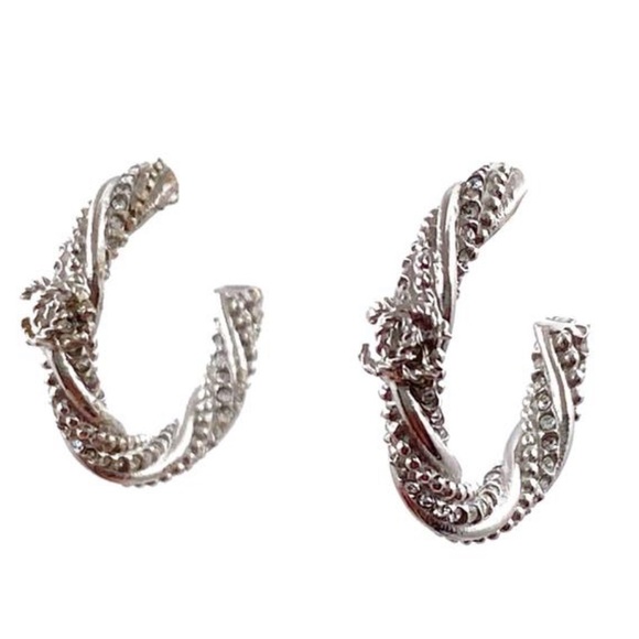 Silver Cc Twisted Crystal Hoop Earrings, no backs - Picture 1 of 3